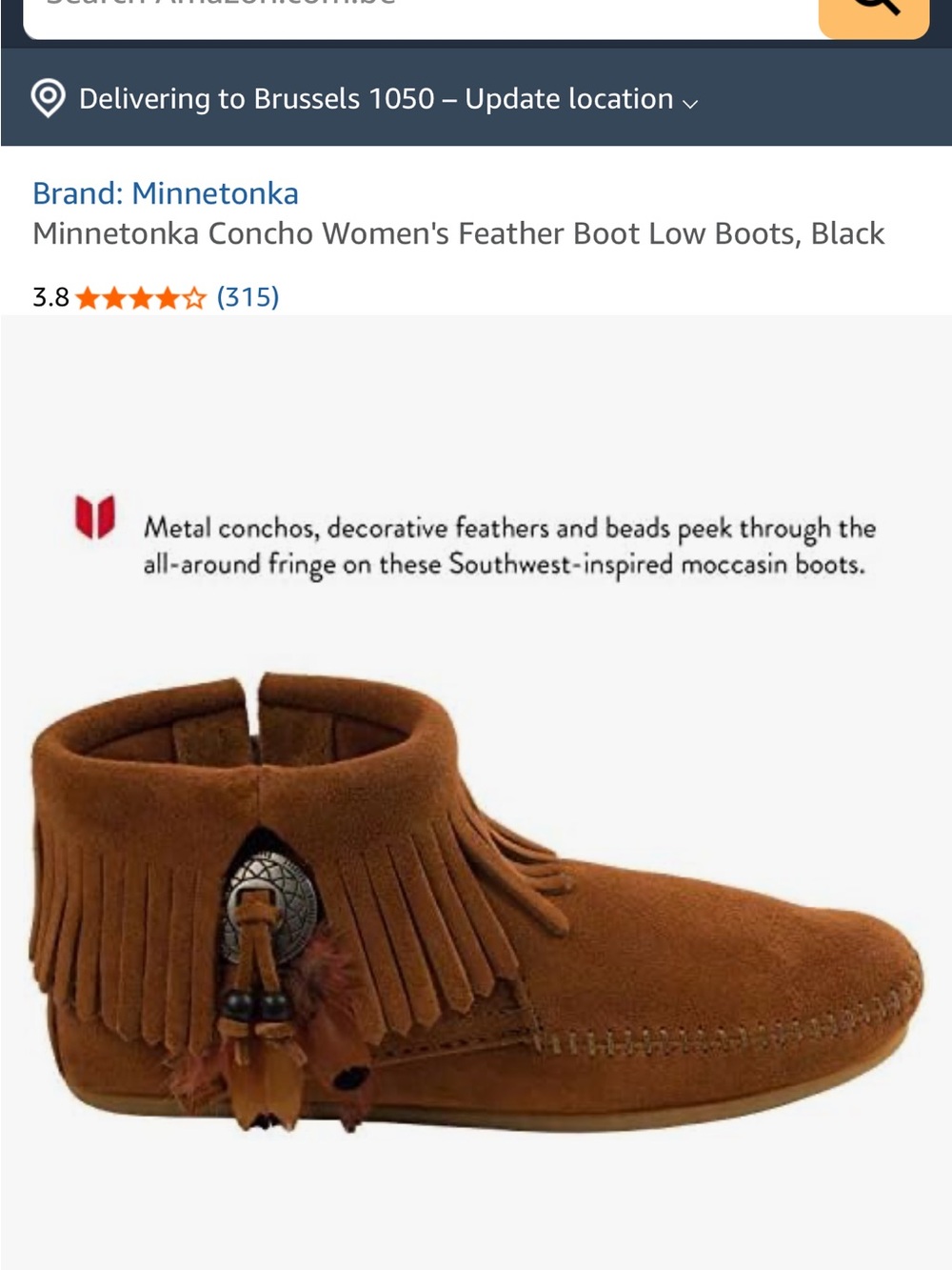 Minnetonka Suede Fringe Ankle Moccasin Boot - Chestnut Brown